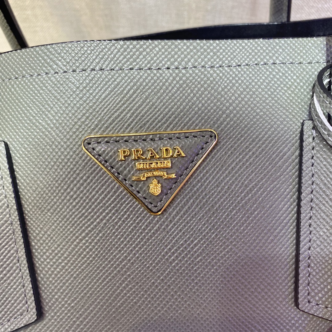 Prada Double Saffiano Leather Bag Shoulder Bag Grey 1BG775